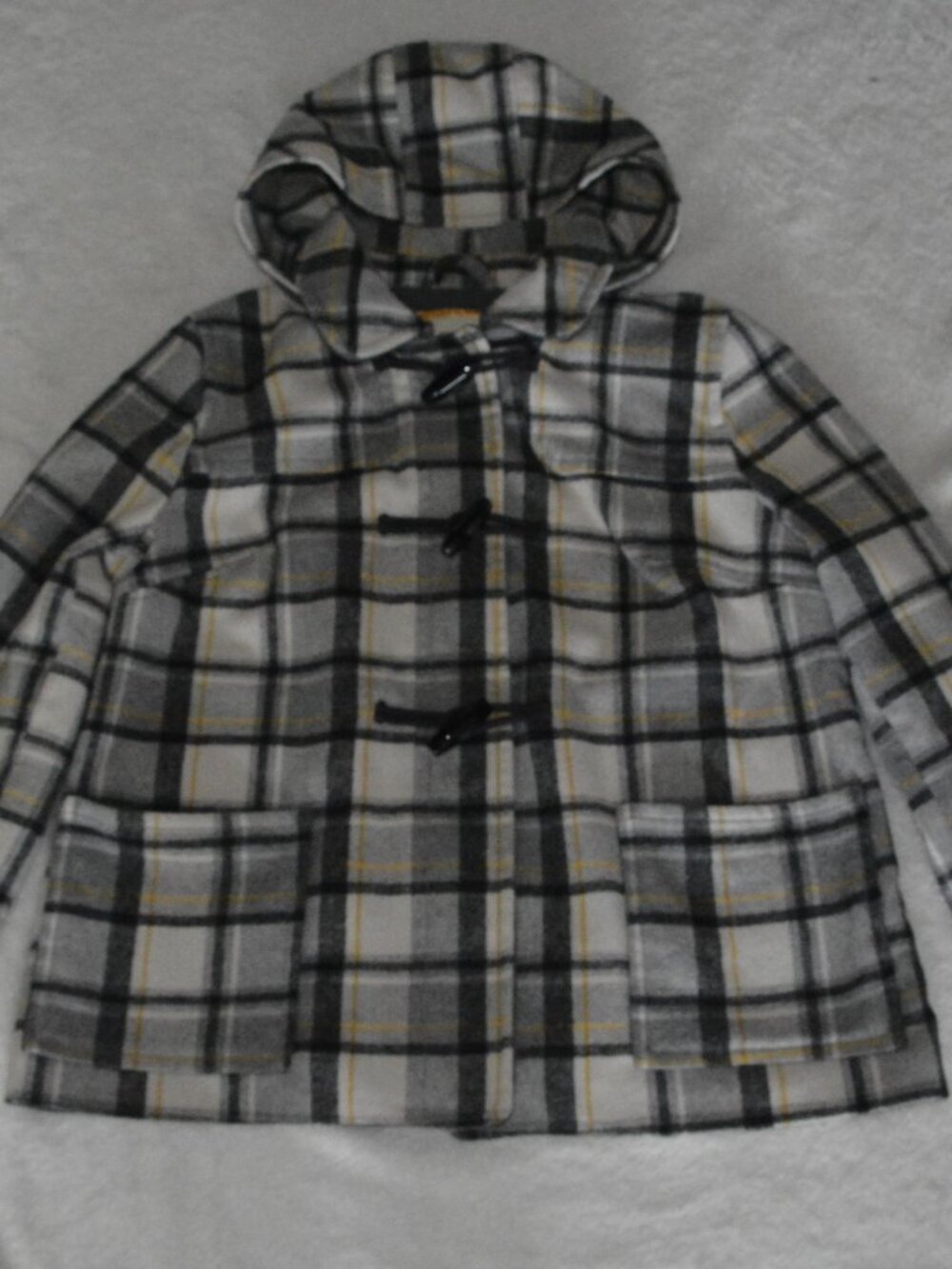 Old Navy Hooded Plaid Toggle Duffle Wool Coat size Large - Picture 5 of 10